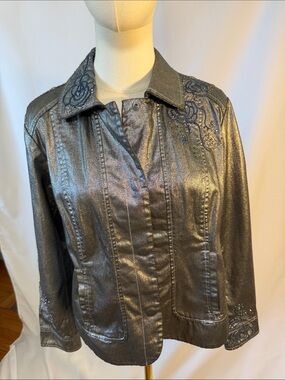 NWOT Metallic Gray Embroidered flowered Women's Jacket